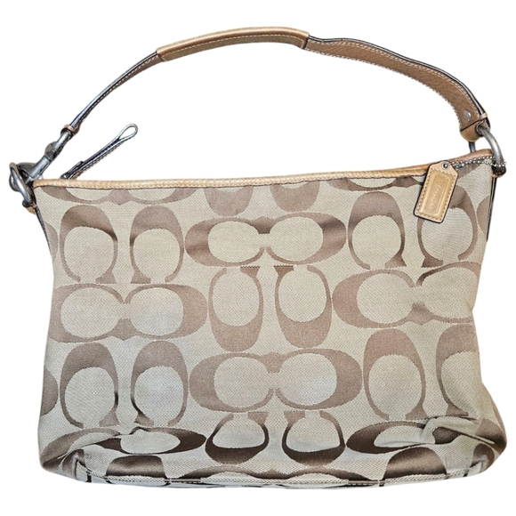 COACH SIGNATURE JACQUARD HOBO SHOULDER CANVAS BAG TAN BROWN F13082 y2k Preppy - Picture 5 of 16